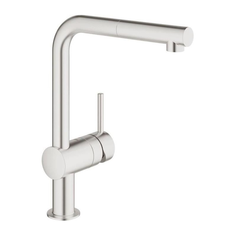 GROHE Mitigeur évier Minta 32168DC0 - Douchette extractible - Bec L - Bec tube pivotant 360°- Clapet anti-retour intégré -Su