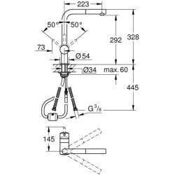 GROHE Mitigeur évier Minta 32168DC0 - Douchette extractible - Bec L - Bec tube pivotant 360°- Clapet anti-retour intégré -Su