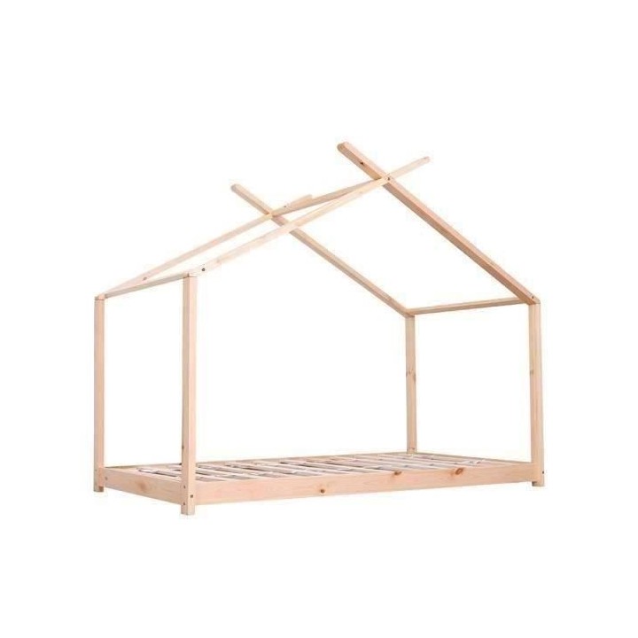 Lit cabane enfant ELIAH - 90 x 190 cm - Bois pin massif - Naturel - So