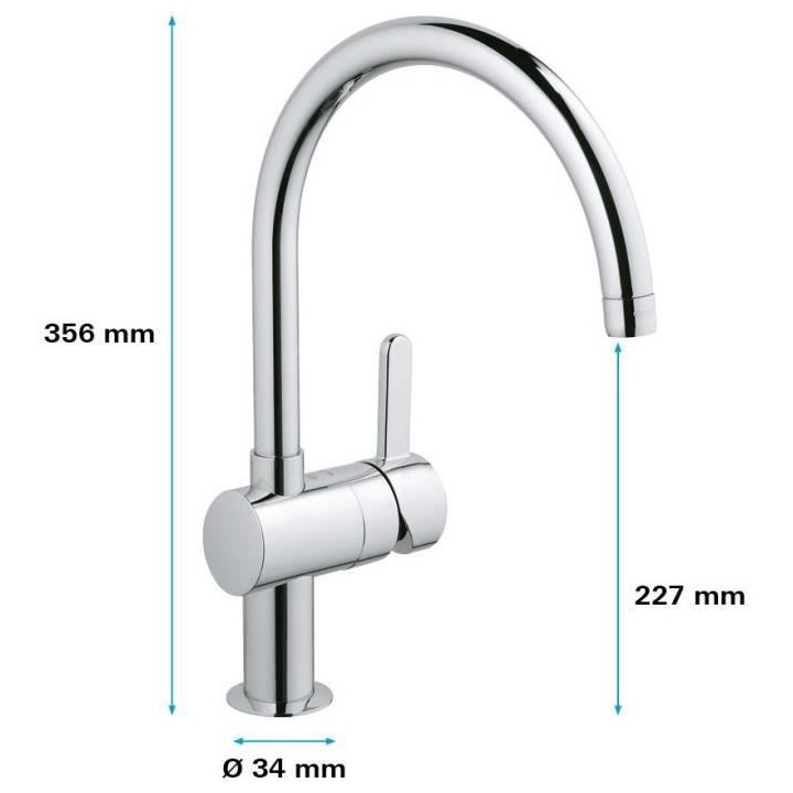 GROHE Robinet de cuisine évier Flair, zone rotation 360°, installati