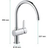 GROHE Robinet de cuisine évier Flair, zone rotation 360°, installation et nettoyage facile, conduit sans plomb et nickel, 3245