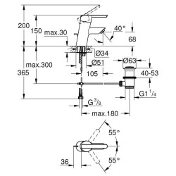 GROHE Robinet de salle de bains lavabo Feel, tirette, bonde clic clac incluse, robinet mousseur économique d'eau, taille S, 325