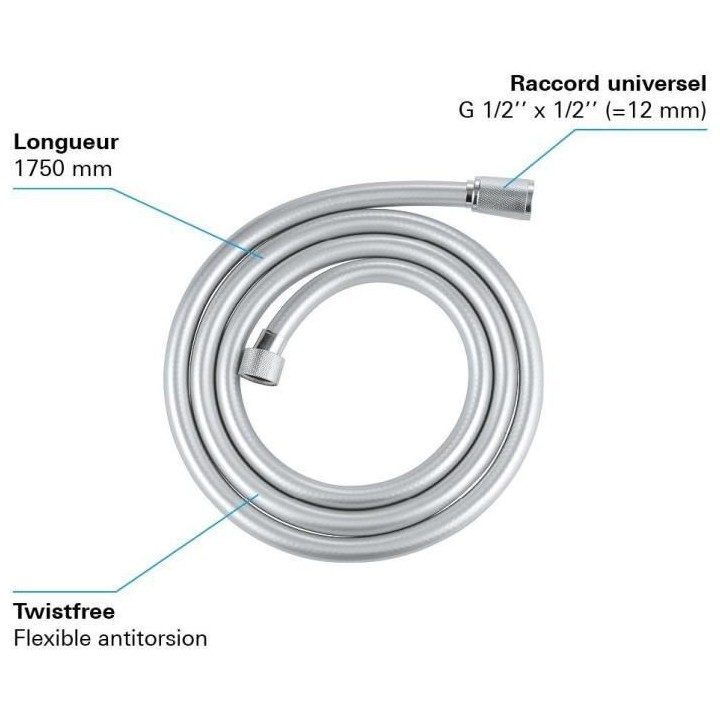 GROHE Flexible tuyau de douche salle de bains VitalioFlex Silver, 1750