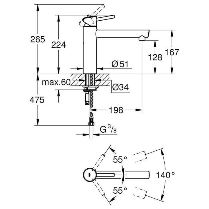 GROHE Mitigeur évier Concetto 31128DC1 - Bec moulé pivotant médium