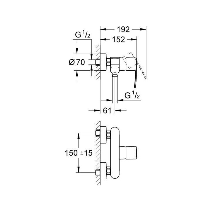 GROHE Mitigeur monocommande Douche Wave Cosmopolitan, montage mural, r