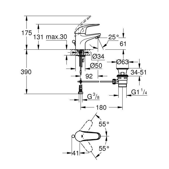 GROHE Robinet mitigeur lavabo Swift - Taille S - Chromé