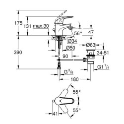 GROHE Robinet mitigeur lavabo Swift - Taille S - Chromé