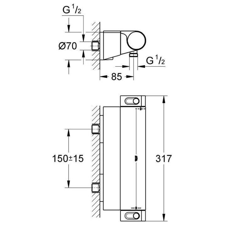 GROHE Mitigeur thermostatique douche ½ Grohtherm 2000 34469001 - Port