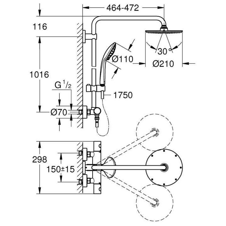 GROHE Colonne de douche Euphoria Tete XXL 260 1 jet 27964000 - Mitigeu