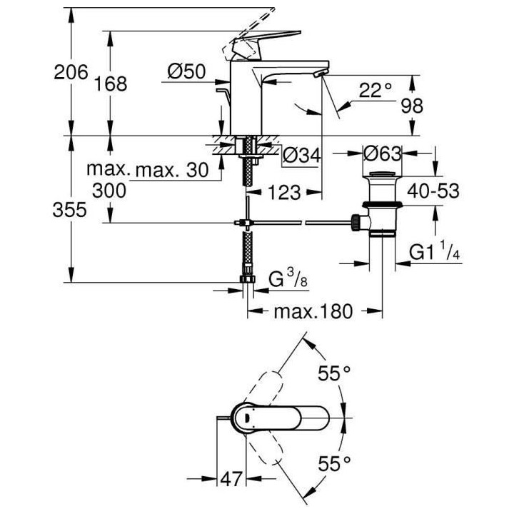 GROHE Mitigeur lavabo Eurosmart Cosmopolitan 23325000 - Bec fixe - Eco