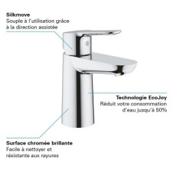 GROHE Robinet de salle de bains lavabo Start Edge, sans tirette, robinet mousseur économique d'eau, taille S, 23344000