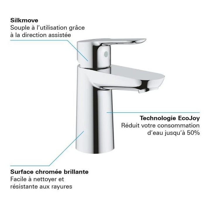 GROHE Robinet de salle de bains lavabo Start Edge, sans tirette, robin