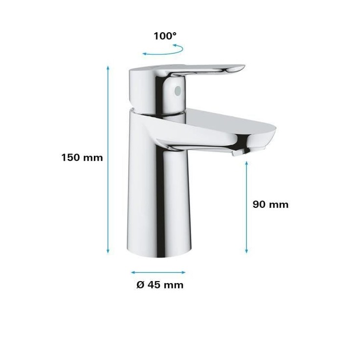 GROHE Robinet de salle de bains lavabo Start Edge, sans tirette, robin