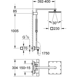 GROHE Colonne de douche Euphoria Cube XXL 230 1 jet 26087000 -Mitigeur thermostatique - Limiteur de température et de débit -C