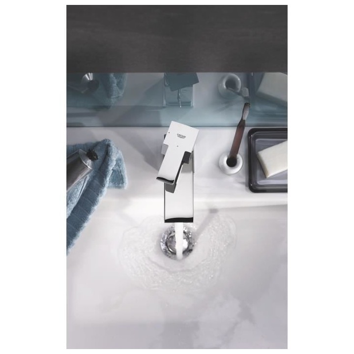 GROHE Robinet lavabo de salle de bains Sail cube, taille S, tirette de
