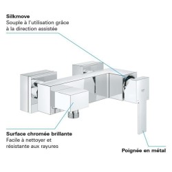 GROHE Robinet de douche mitigeur Sail Cube, montage mural, rosaces carrées incluses, levier en métal, sorties 1/2, 23437000