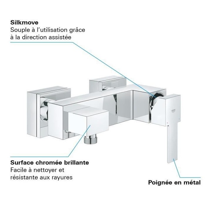 GROHE Robinet de douche mitigeur Sail Cube, montage mural, rosaces car