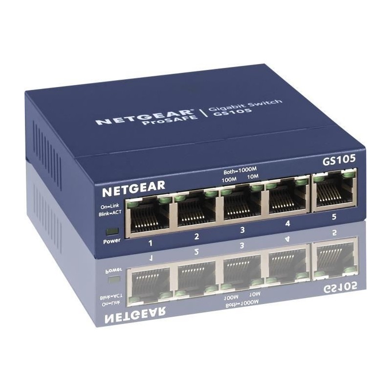 NETGEAR GS105 Switch Ethernet 5 ports Métal Gigabit (10/100/1000), Protection ProSAFE, Garantie a Vie Idéal pour les PME et TP