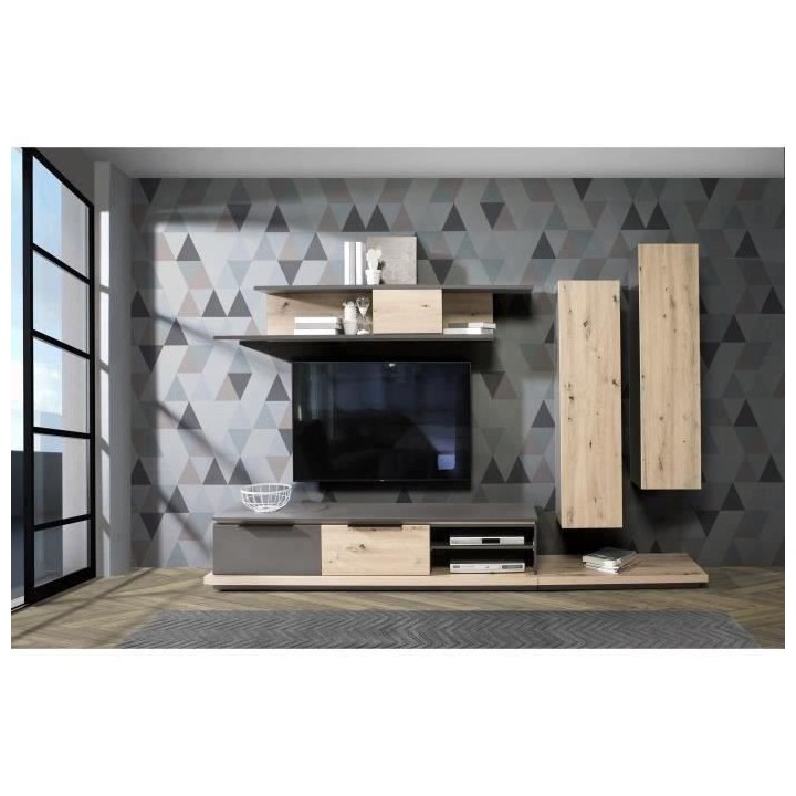 Ensemble meuble TV - Contemporain - GREY STAR - L 280 x P 45 x H 178 c