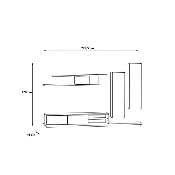 Ensemble meuble TV - Contemporain - GREY STAR - L 280 x P 45 x H 178 c