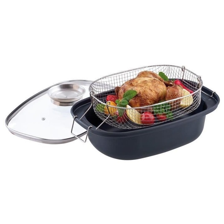 GSW Cocotte avec panier friture et couvercle - 40 x 25 cm - Acier carb