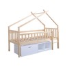 ELIDJA Lit cabane surélevé enfant 90x190 cm avec bacs de rangements - Pin massif - Bicolor Brut et blanc - Sommier inclus