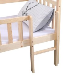 ELIDJA Lit cabane surélevé enfant 90x190 cm avec bacs de rangements - Pin massif - Bicolor Brut et blanc - Sommier inclus