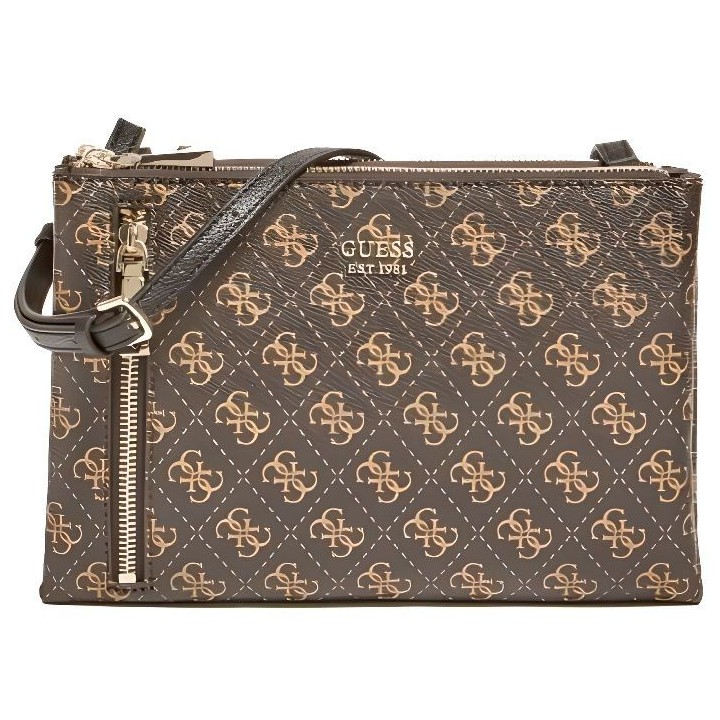 GUESS Sac femme Naya double zip Marron / Noir
