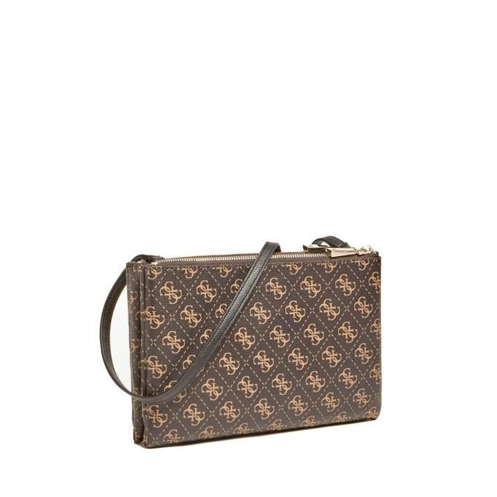 GUESS Sac femme Naya double zip Marron / Noir