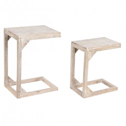 Jeu de 2 tables DKD Home Decor Blanc Marron Bois de manguier 48,3 x 35,5 x 65,4 cm