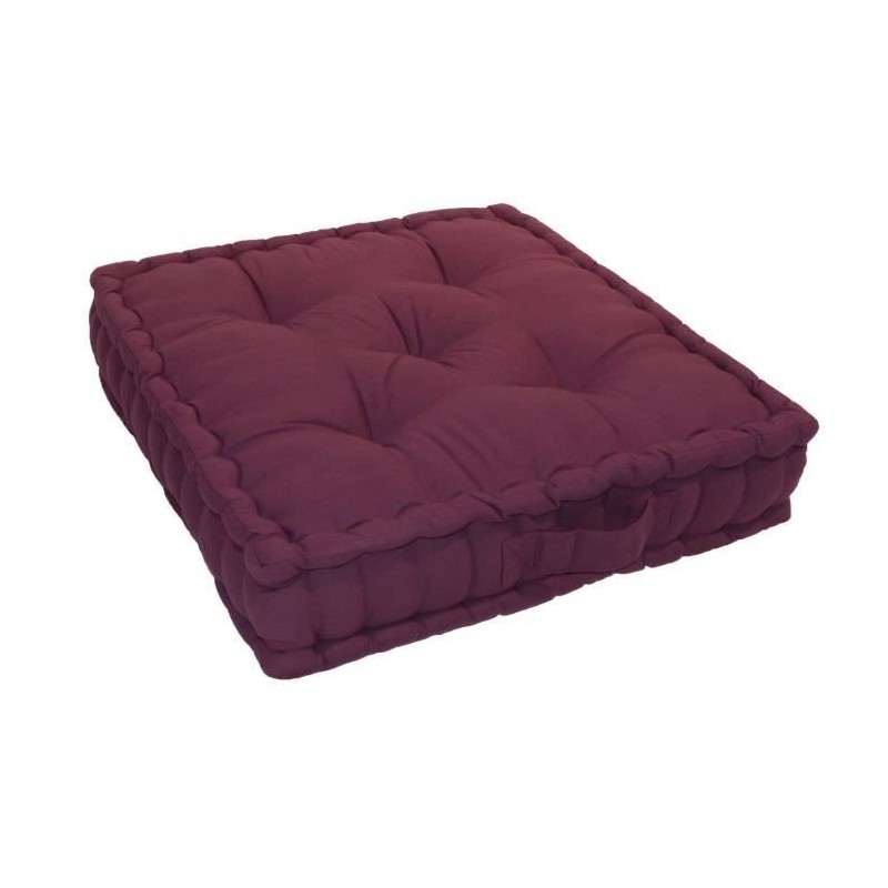 Coussin de sol Grand Format 100% Coton 60x60x15 cm AUBERGINE