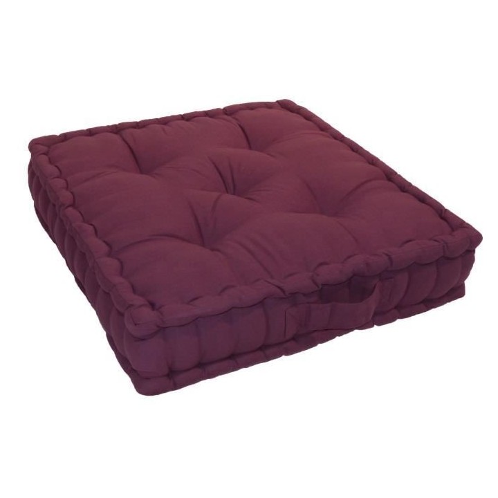 Coussin de sol Grand Format 100% Coton 60x60x15 cm AUBERGINE