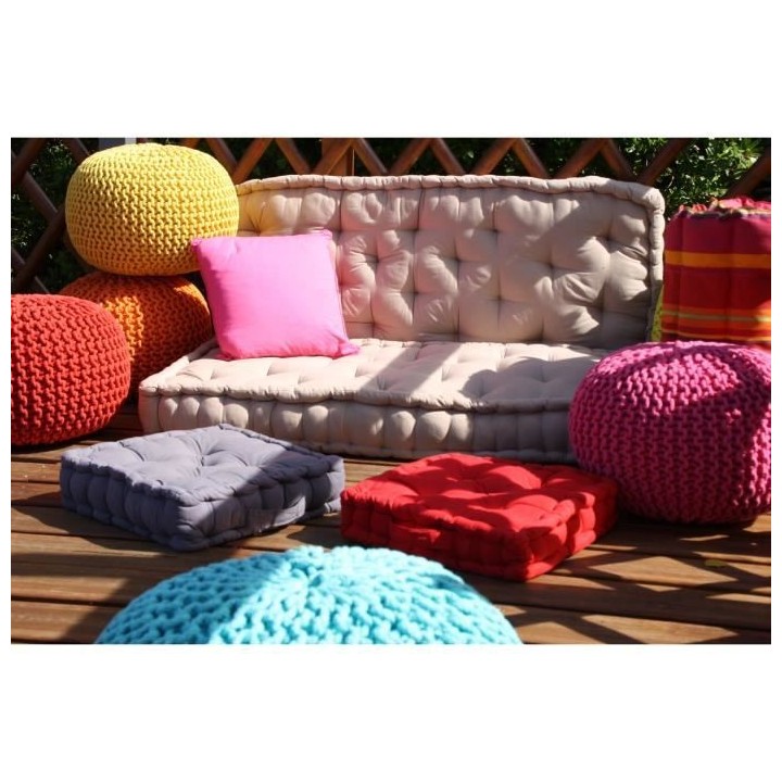 Coussin de sol Grand Format 100% Coton 60x60x15 cm AUBERGINE
