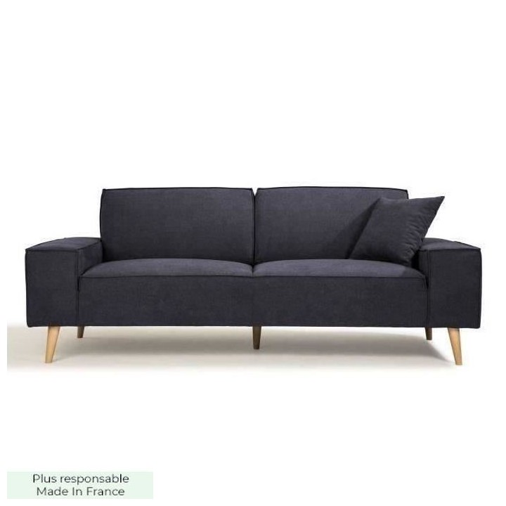 Hexagone - Canapé droit 3 places - Tissu Bleu - L 216 x P 90 x H 80 c