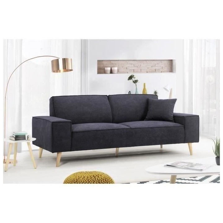 Hexagone - Canapé droit 3 places - Tissu Bleu - L 216 x P 90 x H 80 c