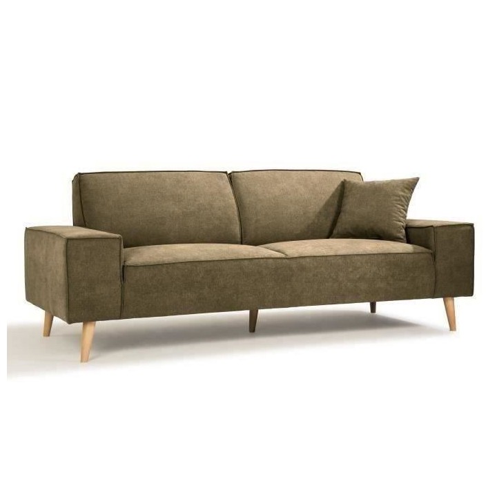 Hexagone - Canapé droit 3 places - Tissu Olive - L 216 x P 90 x H 80