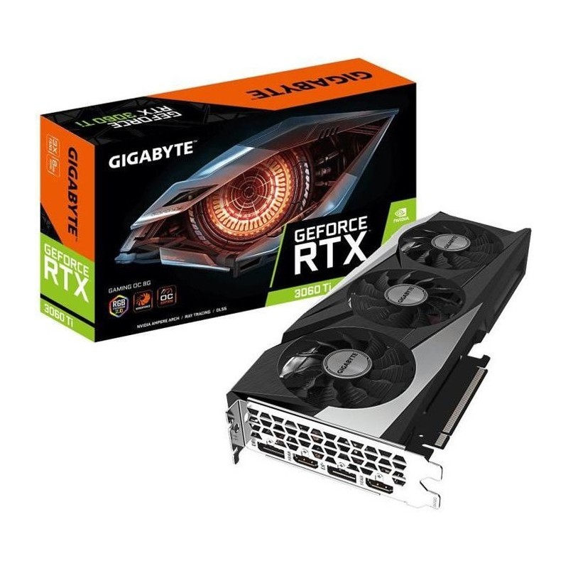 Carte Graphique - GIGABYTE - RTX3060 Ti GAMING OC 8G (rev. 2.0) - 8Go - GDDR6 - PCIe 4.0 - 2xHDMI/2xDP (GV-N306TGAMING OC-8GD 2.