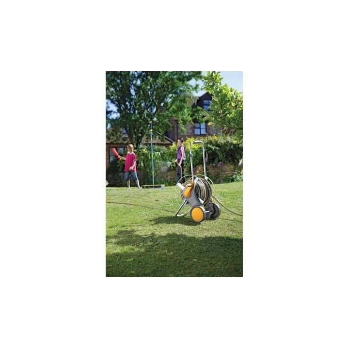 Grand dévidoir chariot métallique avec tuyau de 30 m et raccords - H