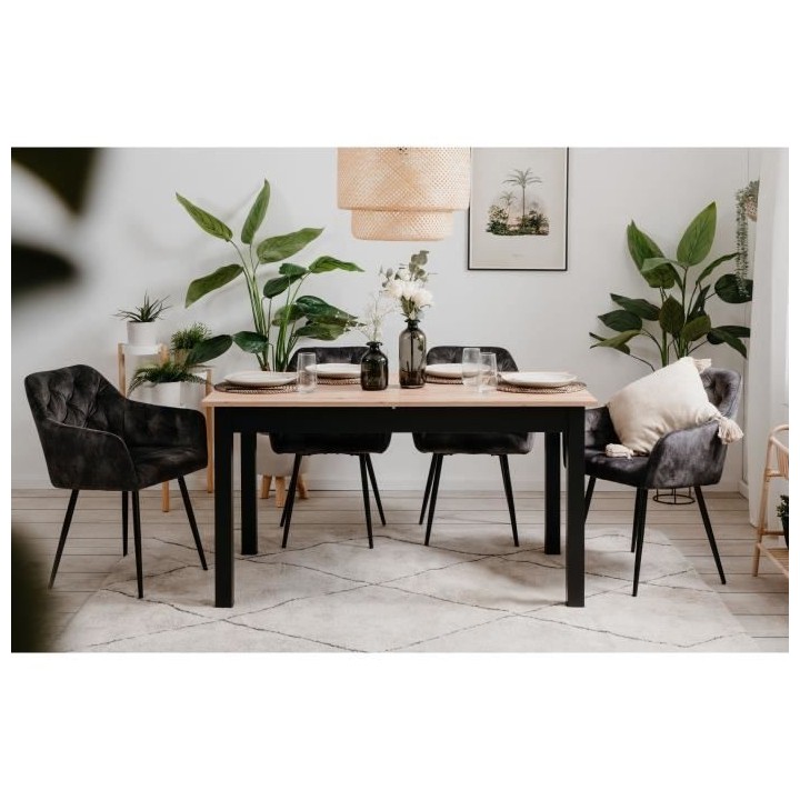 Table extensible COBURG + 1 allonge 40cm - Style industriel - Chene ar