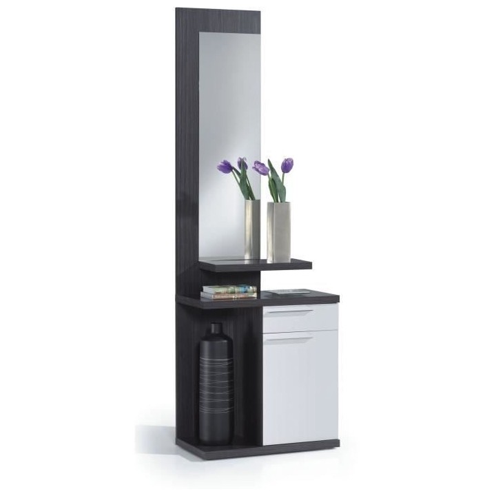 Meuble d'entrée - Blanc Brillant et Gris cendré- KENDRA