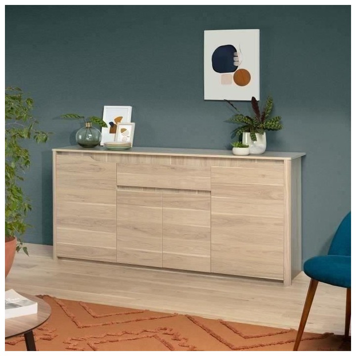 Buffet bas - Panneaux de particules - Décor chene dakota - 4 portes +