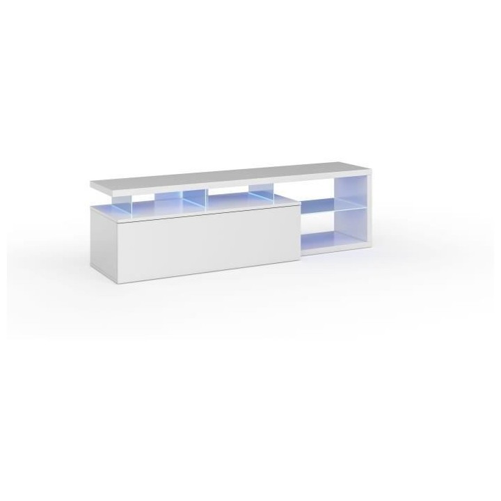 Meuble TV réversible BLUE-TECH - Mélaminé blanc laqué - 1 Porte ab