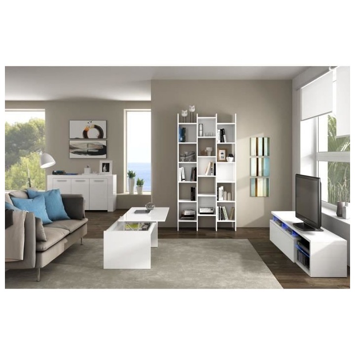 Meuble TV réversible BLUE-TECH - Mélaminé blanc laqué - 1 Porte ab