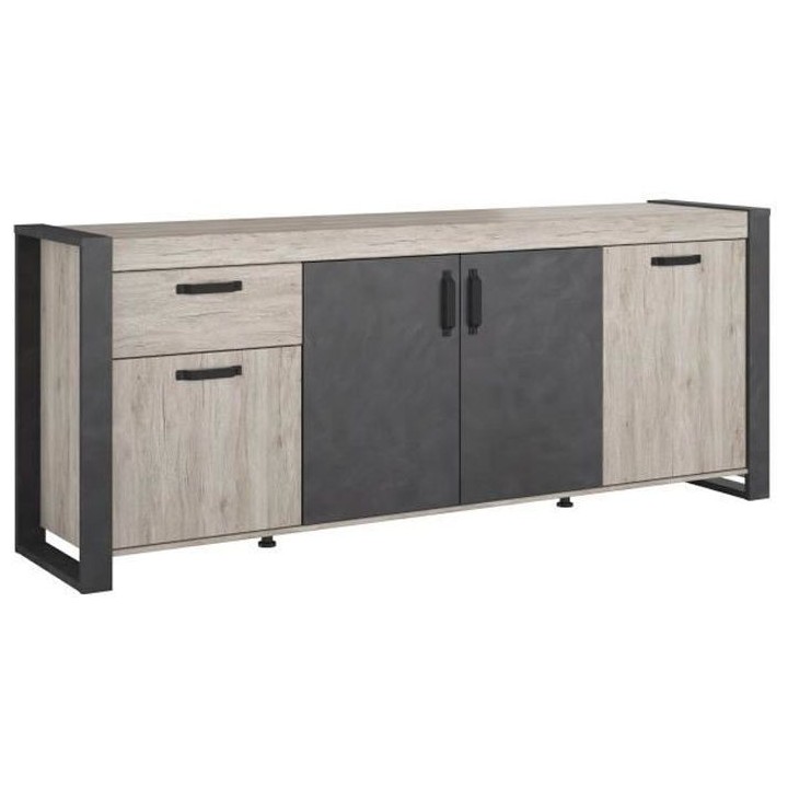 Buffet enfilade CESAR - Décor chene beige grisé et noir - 1 Tiroir e