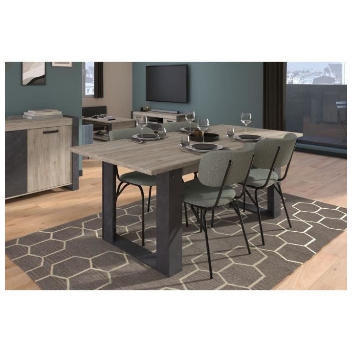 Table a manger rectangulaire CESAR - Décor Noir Chene beige grisé -