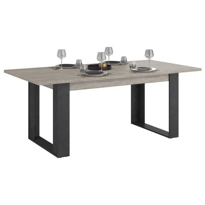Table a manger rectangulaire CESAR - Décor Noir Chene beige grisé -