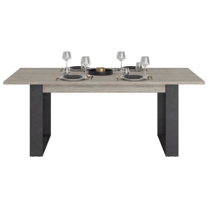 Table a manger rectangulaire CESAR - Décor Noir Chene beige grisé -