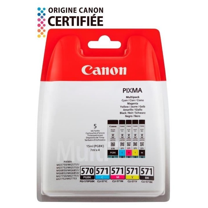 CANON Pack de 5 cartouches d'encre PGI-570 / CLI-571 PGBK/Noir/Cyan/Ma