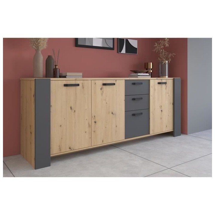 Ensemble enfilade + table LOFT - PARISOT - Chene Artisan et gris - 3 p