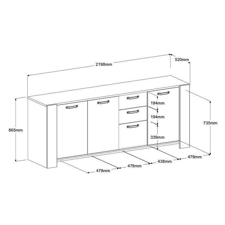 Ensemble enfilade + table LOFT - PARISOT - Chene Artisan et gris - 3 p